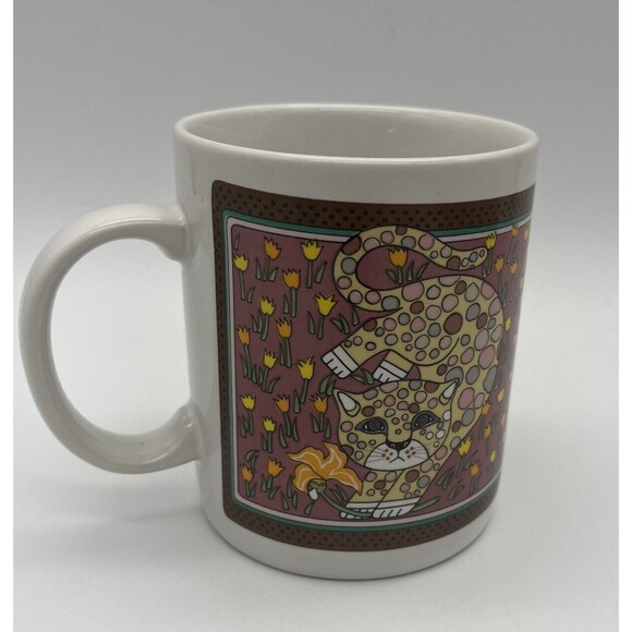Vtg Lauffer By Gailstyn-Sutton Cat Mug Cute Cat Calico Flowers Kitten Spotted - Picture 3 of 6
